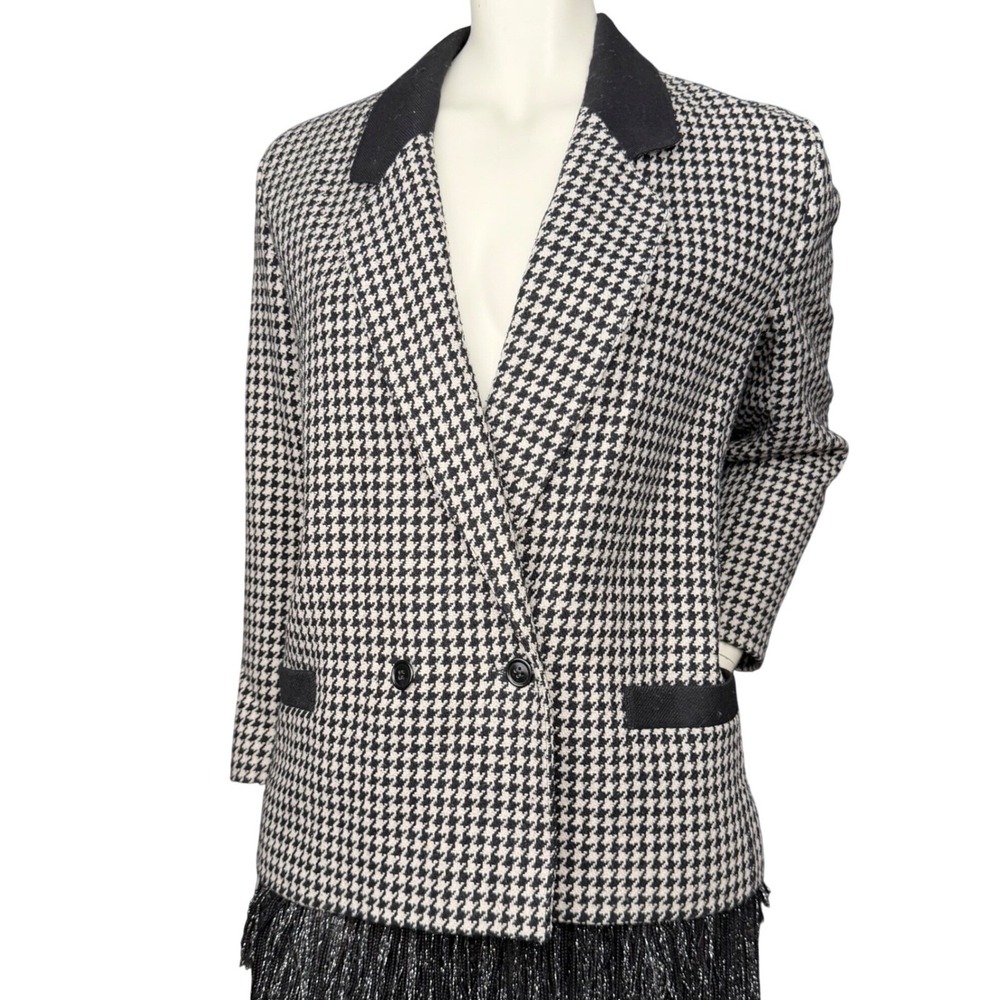 Womens Vintage 90's Houndstooth Blazer Black White Wool Blend Academia M/L